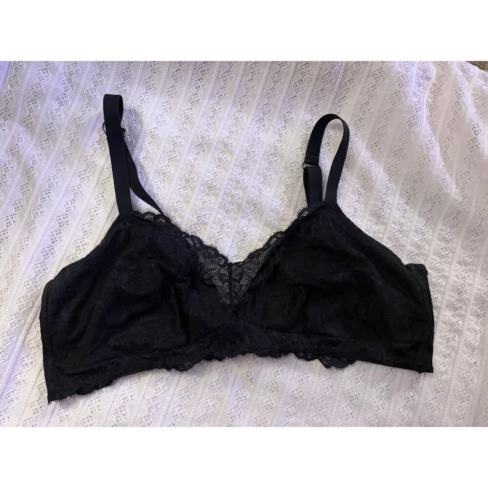 YITTY Black Lace Bra 5X Plus Size Floral Lace Adjustable Straps Bralette